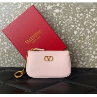 Big Discount Valentino Vlogo Signature Grainy Calfskin Key Ring Pouch VLTN038 Light Pink 2025