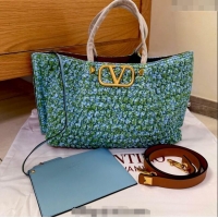 Promotional Valentino Viva Superstar Crochet Medium Shopping Bag 22002L Green/Blue 2025