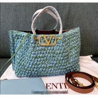Promotional Valentino Viva Superstar Crochet Medium Shopping Bag 22002L Green/Blue 2025