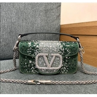 Trendy Design Valentino Small Loco Bag with Crystals 1134 Green 2025