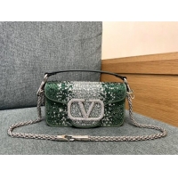 Trendy Design Valentino Small Loco Bag with Crystals 1134 Green 2025