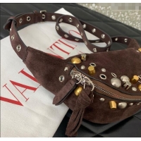 Best Quality Valentino Nellcote Belt Bag in Suede with Studs 2039 Brown 2025