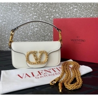 Luxury Cheap Valentino Garavani Loco Small Shoulder Bag In Calfskin Leather With Jewel Logo 5053 White 2025