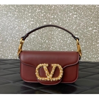 Top Grade Valentino Garavani Locò Small Shoulder Bag In Calfskin Leather With Jewel Logo 5053 Dark Brown 2025