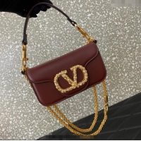 Top Grade Valentino Garavani Locò Small Shoulder Bag In Calfskin Leather With Jewel Logo 5053 Dark Brown 2025