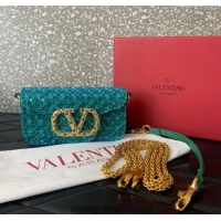 Luxury Cheap Valentino Garavani Loco Small Shoulder Bag Embroidered With Jewel Logo 5081 Green 2025