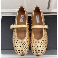 Best Price Alaia Ballet Flat in Openwork Leather with Eyelet Gold 1223012
