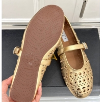 Best Price Alaia Ballet Flat in Openwork Leather with Eyelet Gold 1223012