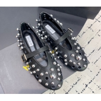 Classic Practical Alaia Ballet Flats with Silver-Tone Spheres in Calfskin Black 1223017