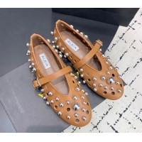Affordable Price Alaia Ballet Flats with Silver-Tone Spheres in Calfskin Apricot 1223019