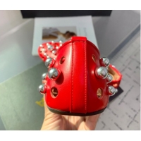 Buy Duplicate Alaia Ballet Flats with Silver-Tone Spheres in Calfskin Red 1223020