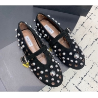 Top Quality Alaia Ballet Flats with Silver-Tone Spheres in Suede Black 1223021