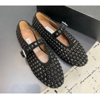 Duplicate Alaia Ballet Flat in Suede with Strass Black 1223022