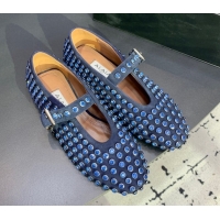 Super Quality Alaia Ballet Flat in Suede with Strass Dark Blue 1223023