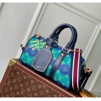 Top Design Louis Vuitton Keepall Bandouliere 25 Bag in Blue Stripes Monogram Heritage Canvas M25786 2025