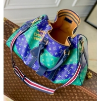 Top Quality Louis Vuitton Keepall Bandouliere 50 Travel Bag in Blue Stripes Monogram Heritage Canvas M25900 2025