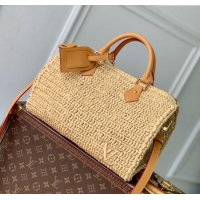 Top Design Louis Vuitton Speedy 30 Bandouliere Bag in Raffia Straw M14457 Beige 2025