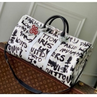 Best Design Louis Vuitton Keepall Bandouliere 50 Bag in Printed Leather N40804 White/Black 2025