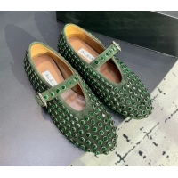 Unique Style Alaia Ballet Flat in Suede with Strass Dark Green 1223024