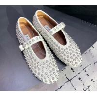 Best Grade Alaia Ballet Flat in Suede with Strass White 1223025