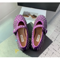 Stylish Alaia Ballet Flat in Suede with Strass Purple 1223026