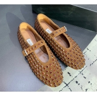 Best Price Alaia Ballet Flat in Suede with Strass Light Brown 1223027