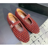 Good Quality Alaia Ballet Flat in Suede with Strass Dark Brown 1223028