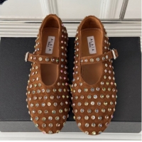 Purchase Alaia Ballet Flat in Suede with Strass Brown 1223029