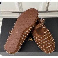Purchase Alaia Ballet Flat in Suede with Strass Brown 1223029