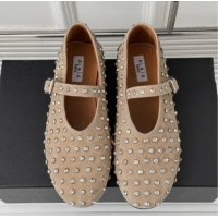 Sumptuous Alaia Ballet Flat in Suede with Strass Beige 1223030