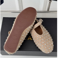 Sumptuous Alaia Ballet Flat in Suede with Strass Beige 1223030