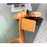 Classic Hot Alaia Heel Slides Sandal in Openwork Leather Apricot AL122302 1223034
