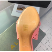 Good Quality Alaia Heel Slides Sandal in Openwork Leather Pink AL122302 1223035