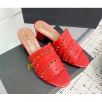 Good Product Alaia Heel Slides Sandal in Openwork Leather Red AL122302 1223036