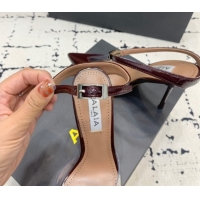 Luxury Cheap Alaia Le Cœur Heart Pumps 10.5cm in PVC and Patent Leather with Ankle Strap Burgundy 1223038
