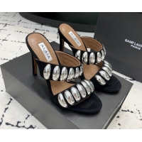 Buy Discount Alaia Tribal Suede Heel Slides Sandal 10cm with Metalic Pebbles Black/Silver 1223048