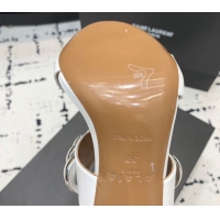 Classic Hot Alaia Tribal Leather Heel Slides Sandal 10cm with Metalic Pebbles White 1223051