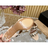 Grade Quality Alaia Tribal Suede Heel Slide Sandals 10cm with Metalic Pebbles Beige 1223052