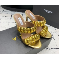 Top Grade Alaia Tribal Leather Heel Slides Sandal 10cm with Metalic Pebbles Gold-Tone 1223054