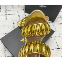 Top Grade Alaia Tribal Leather Heel Slides Sandal 10cm with Metalic Pebbles Gold-Tone 1223054