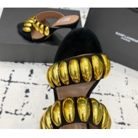 Durable Alaia Tribal Suede Heel Slides Sandal 10cm with Metalic Pebbles Black/Gold 1223055
