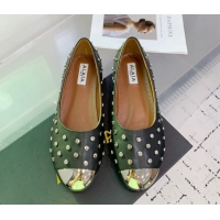 Big Discount Alaia Leather Ballet Flat with Silver-Tone Toe and Studs Black 1223056