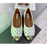Purchase Alaia Leather Ballet Flat with Silver-Tone Toe and Studs White 1223057