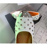Purchase Alaia Leather Ballet Flat with Silver-Tone Toe and Studs White 1223057