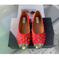 Most Popular Alaia Leather Ballet Flat with Silver-Tone Toe and Studs Red 1223059