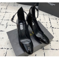 Best Product Alaia Decollete Pumps 10.5cm in Patent Calfskin with Ankle Strap Black 1223060