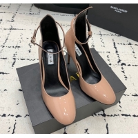 Duplicate Alaia Decollete Pumps 10.5cm in Patent Calfskin with Ankle Strap Nude 1223062