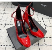 Unique Discount Alaia Decollete Pumps 10.5cm in Patent Calfskin with Ankle Strap Red 1223063