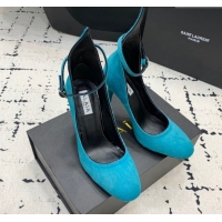 Good Looking Alaia Decollete Pumps 10.5cm in Haircalf with Ankle Strap Blue 1223065