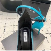 Good Looking Alaia Decollete Pumps 10.5cm in Haircalf with Ankle Strap Blue 1223065